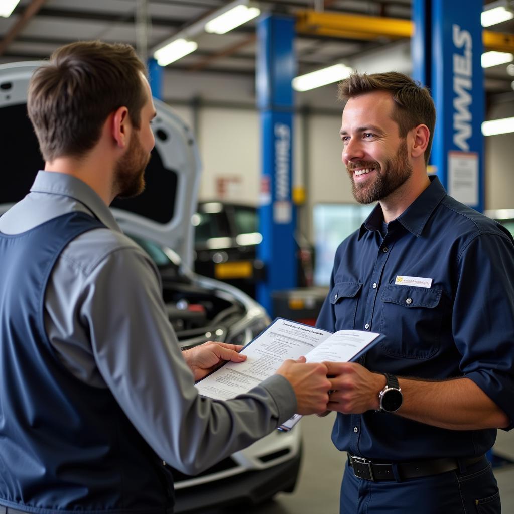 Mechanic Explaining Car Repair to Customer