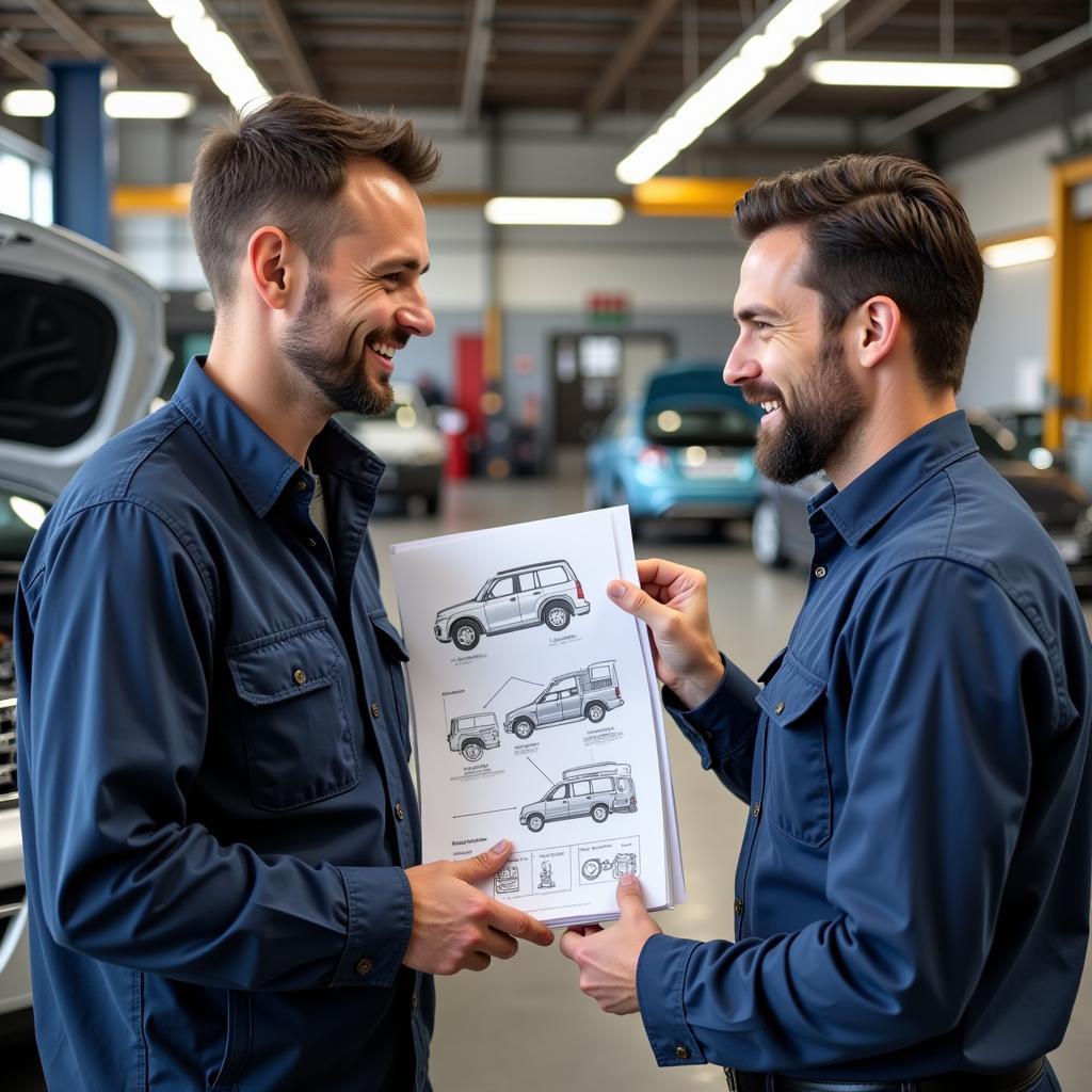 Mechanic Explaining Car Repair to Customer