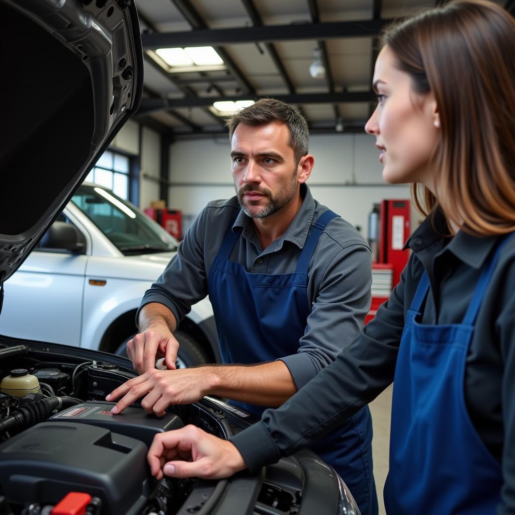 Mechanic Explaining Car Repair to Customer