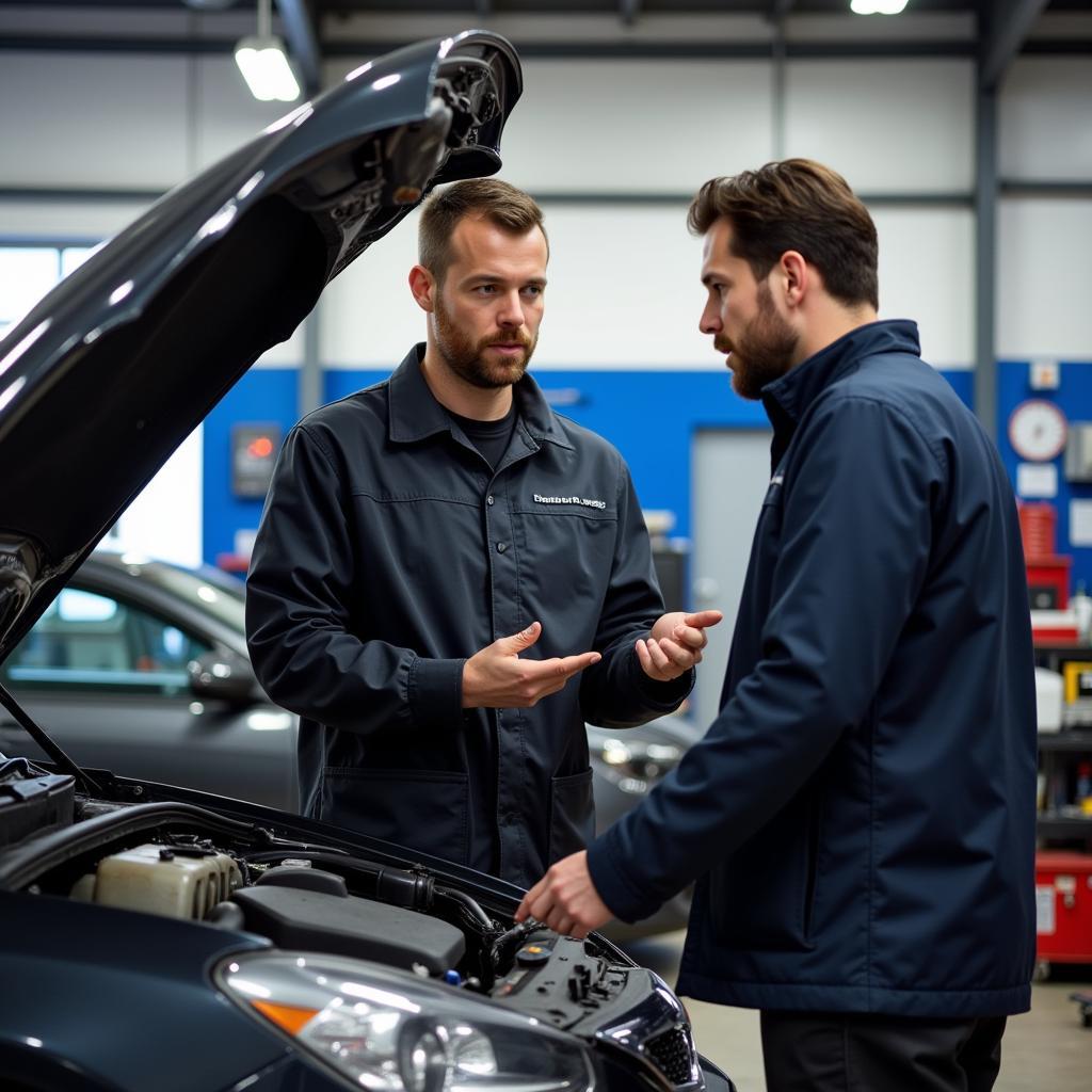 Mechanic Explaining Car Repair to Customer