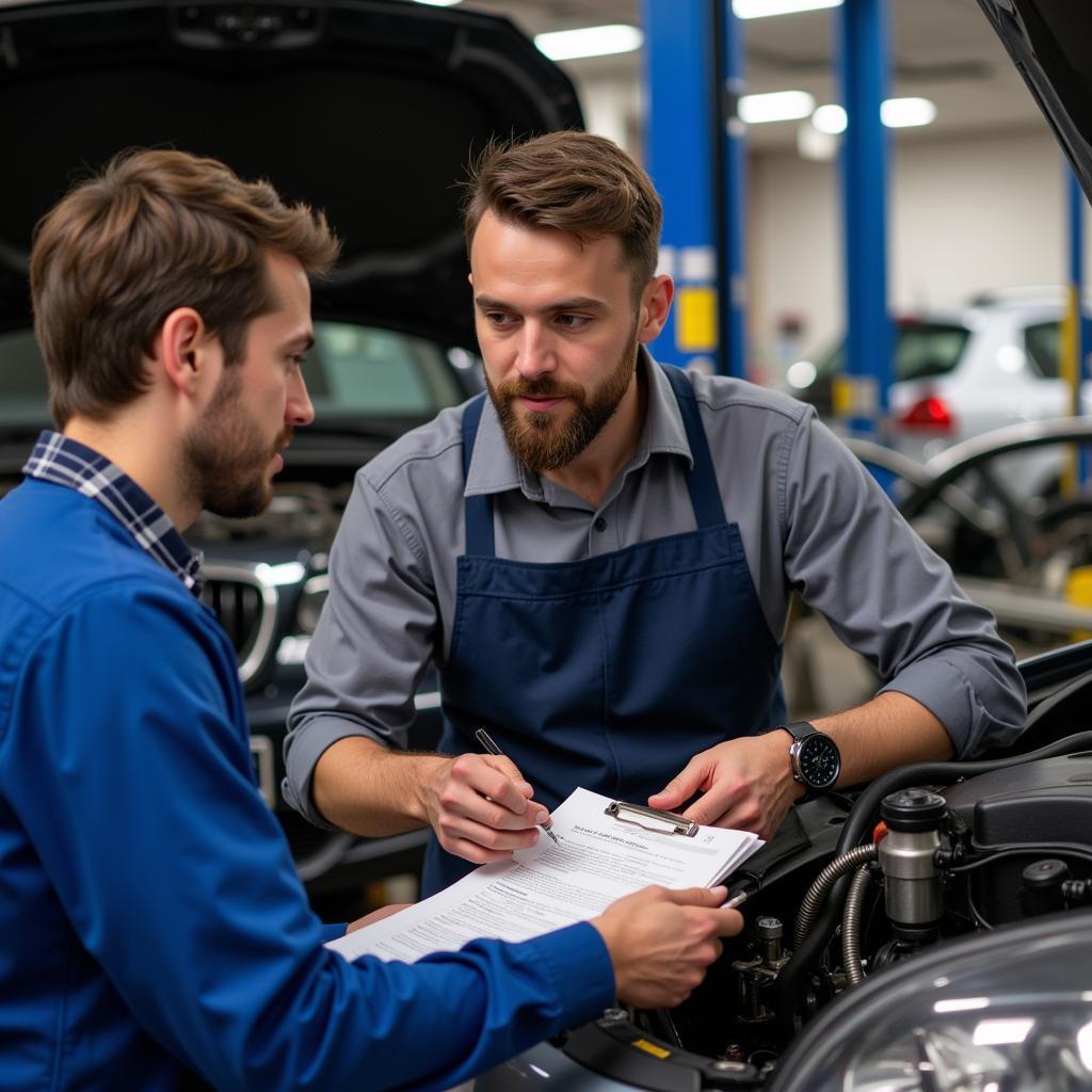 Mechanic Explaining Car Repair to Customer