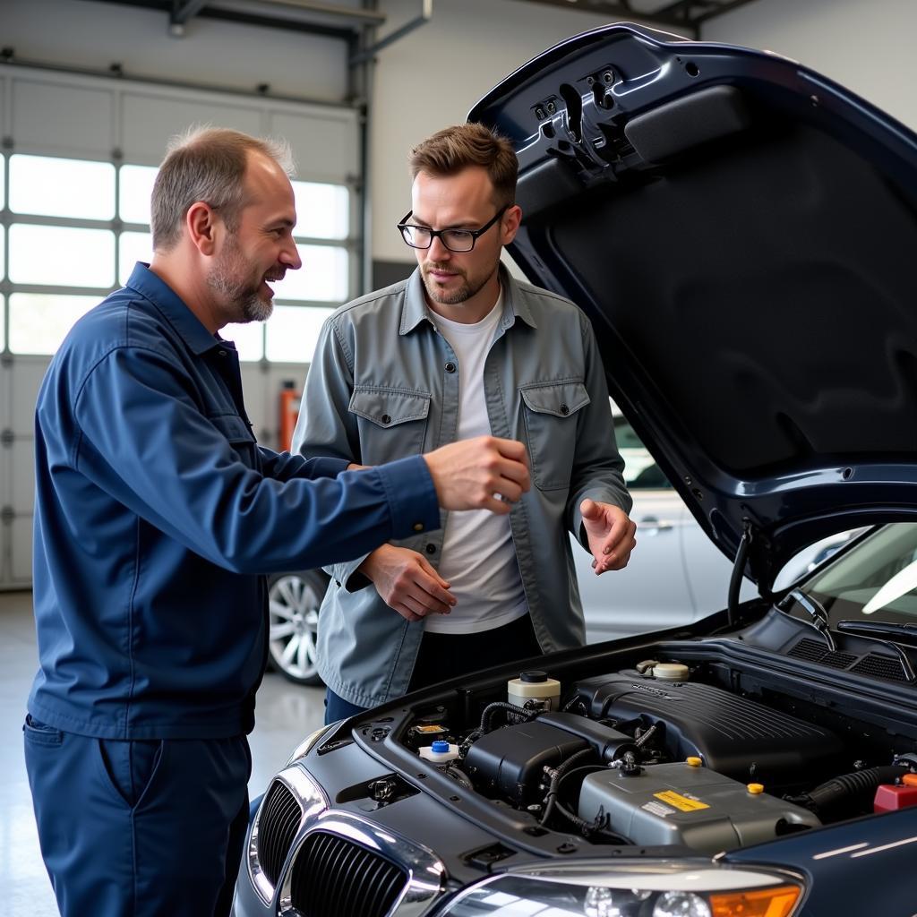 Mechanic Explaining Car Repair to Customer