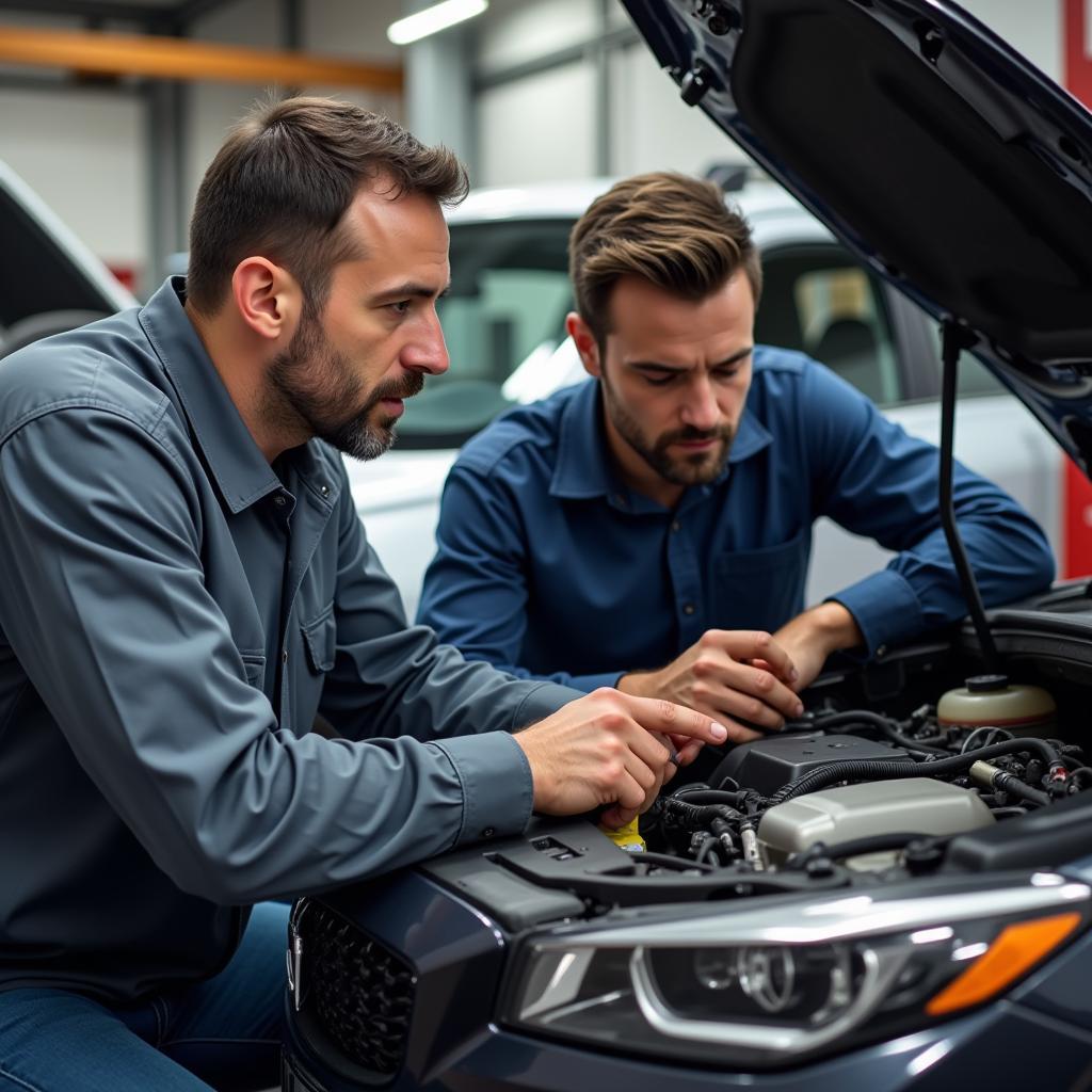 Mechanic Explaining Car Repair to Customer