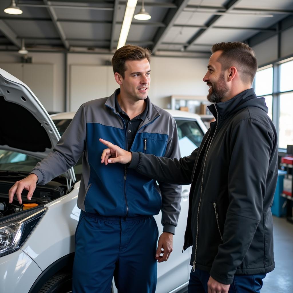 Mechanic Explaining Car Repair to Customer