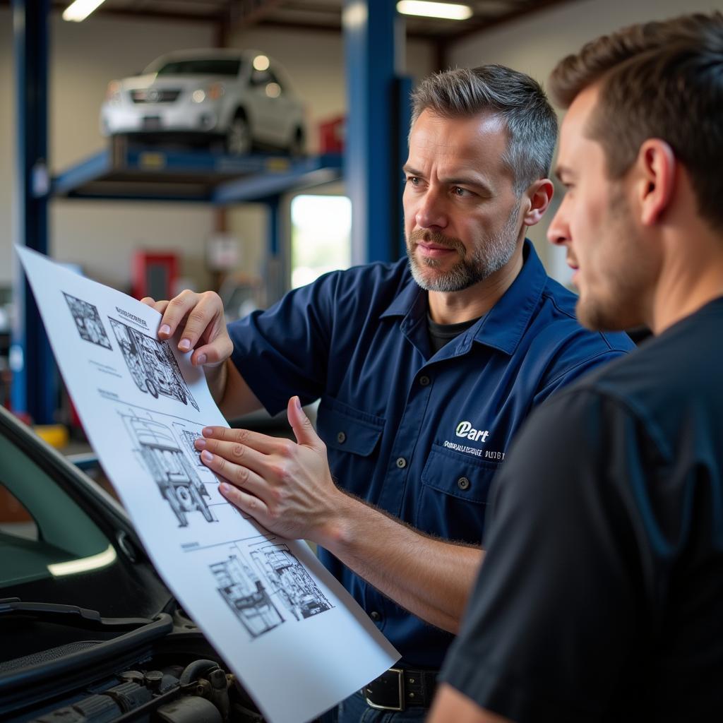 Mechanic Explaining Car Repair Details to a Customer