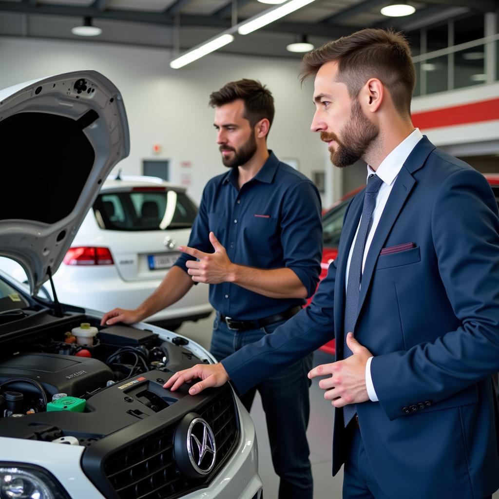 Mechanic Explaining Car Repair to Customer