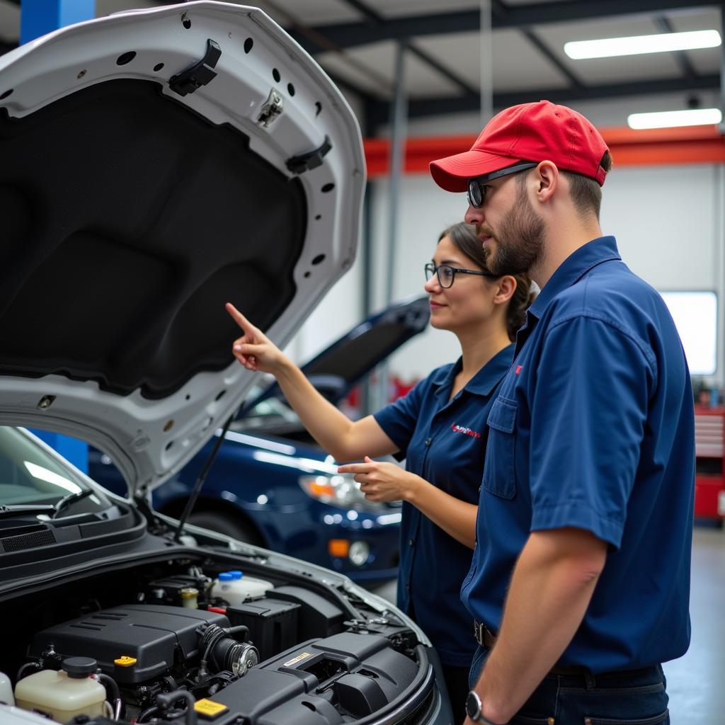 Mechanic Explaining Car Repair to Customer