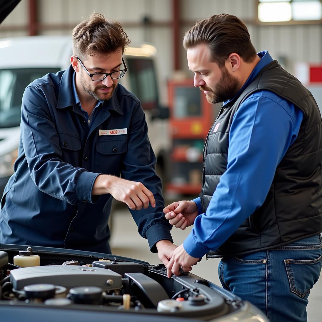 Mechanic Explaining Car Repair to Customer