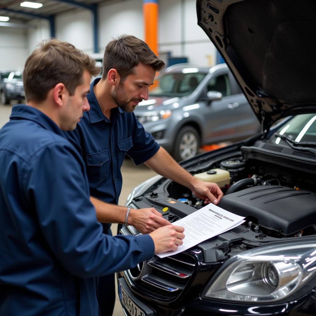 Mechanic Explaining Car Repair to Customer