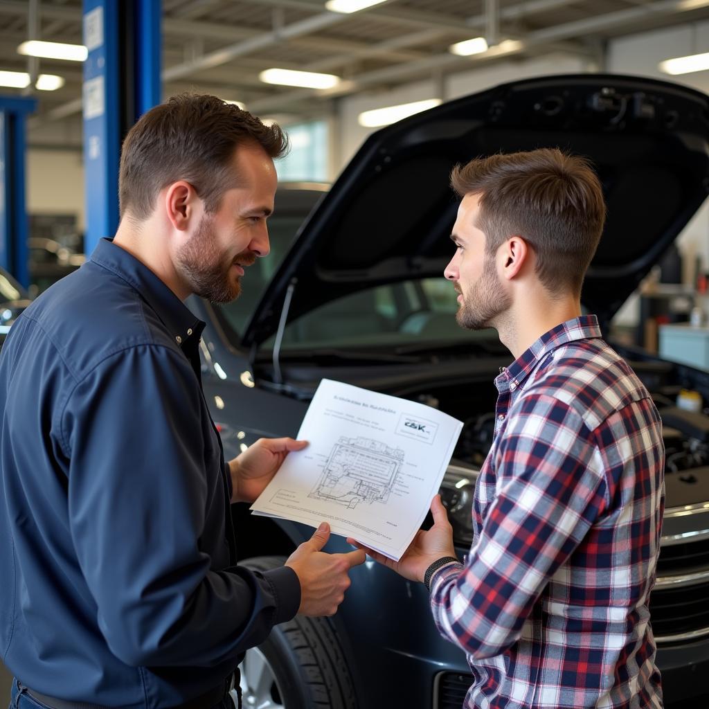 Mechanic Explaining Car Repair to Customer