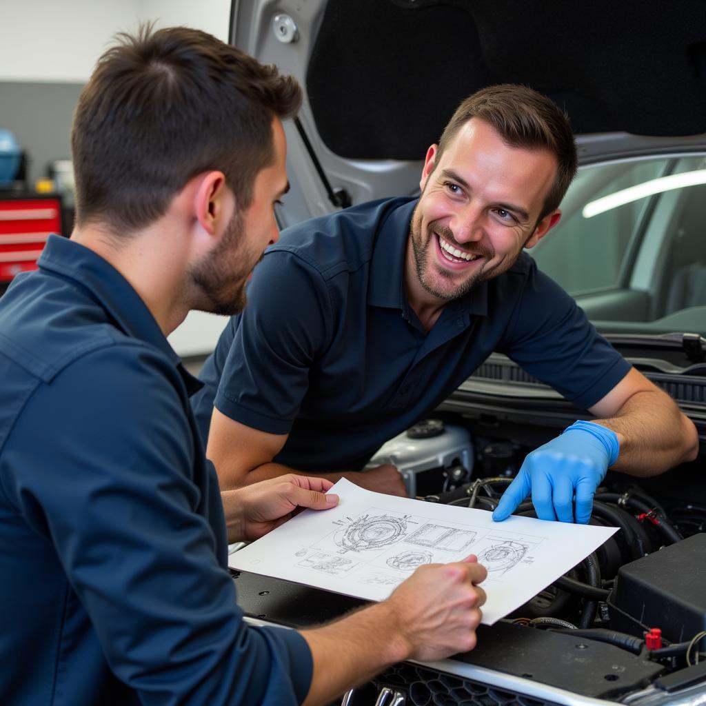 Mechanic Explaining Car Repair to Customer