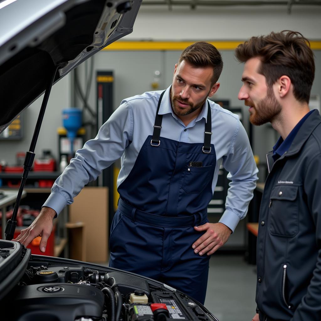 Mechanic Explaining Car Repair to Customer