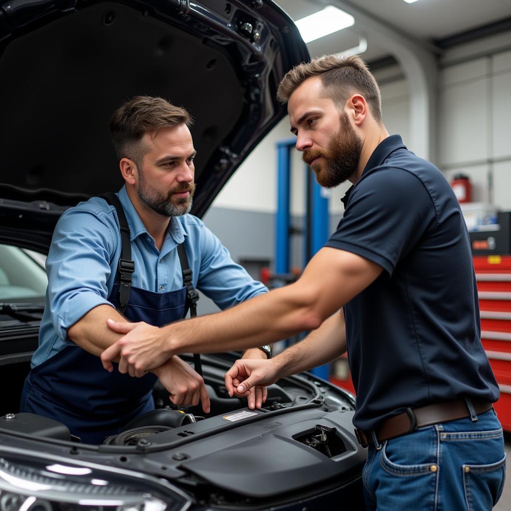 Mechanic Explaining Car Repair to Customer