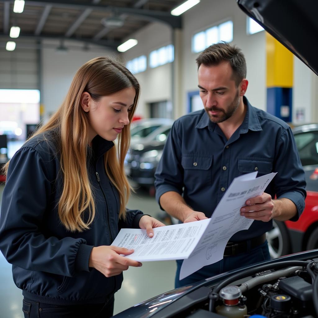 Mechanic Explaining Car Repair to Customer