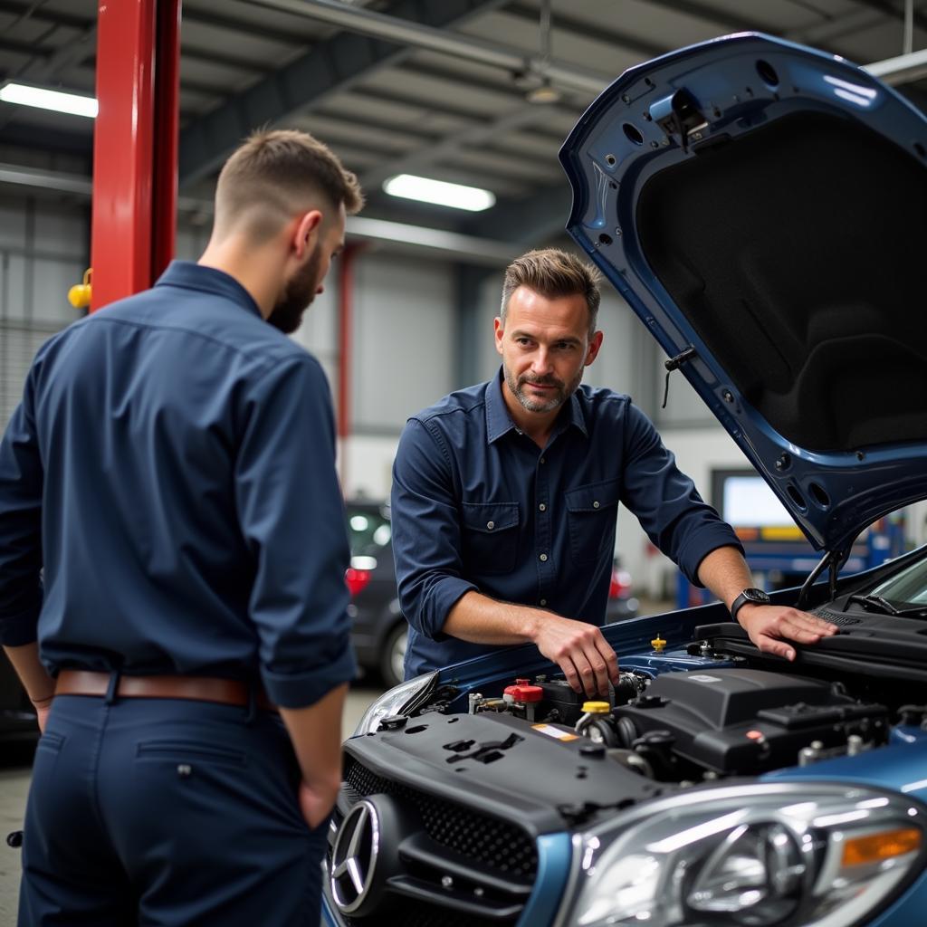 Mechanic Explaining Car Repair to Customer