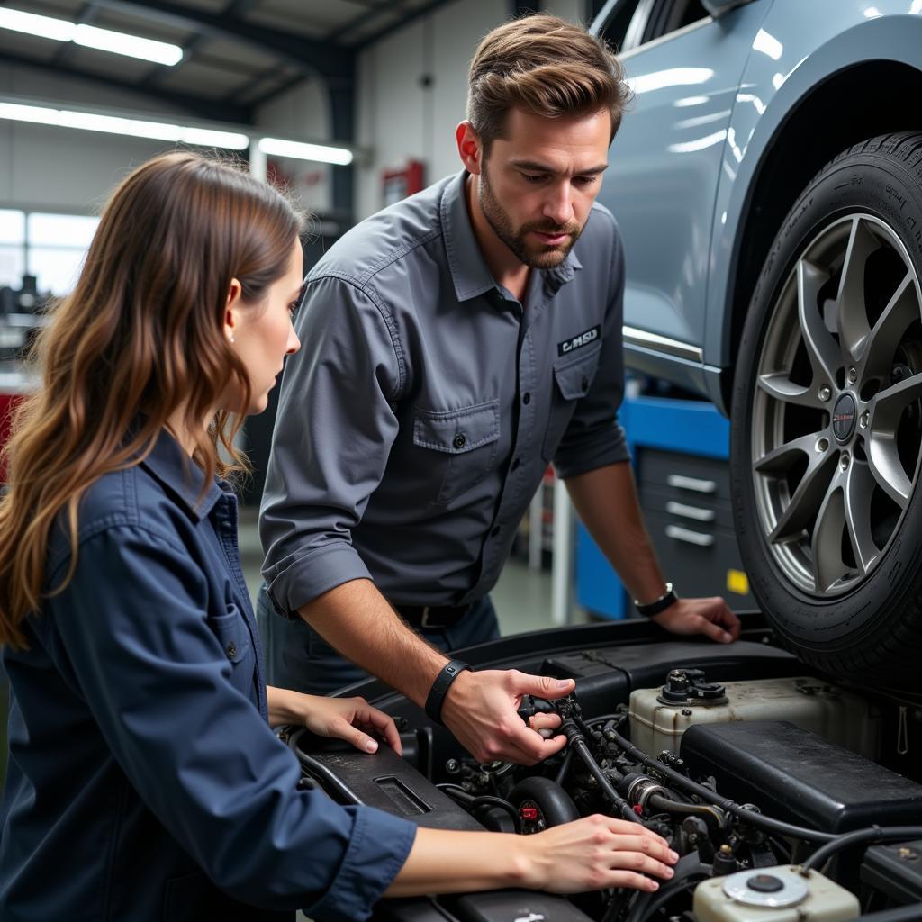 Mechanic Explaining Car Repair to Customer