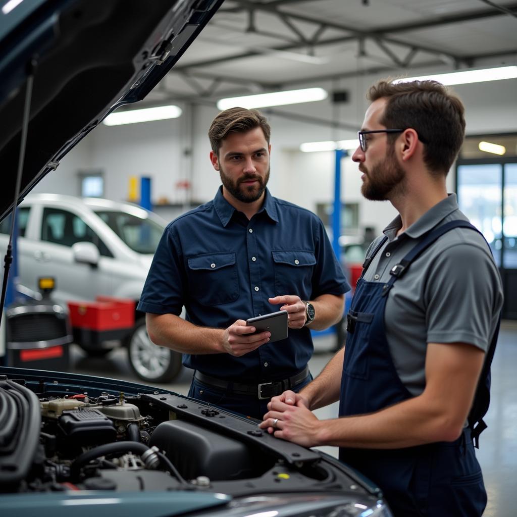 Mechanic Explaining Car Repair to Customer