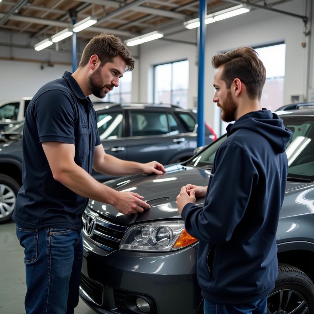 Mechanic Explaining Car Repair to Customer