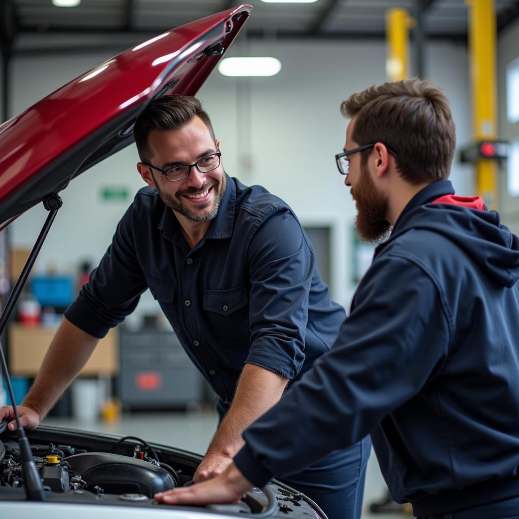 Mechanic Explaining Car Repair to Customer