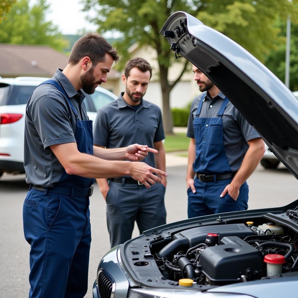 Mechanic Explaining Car Repair to Customer