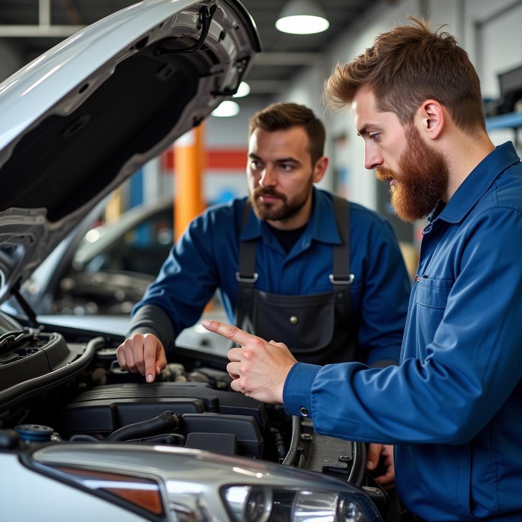 Mechanic Explaining Car Repair to Customer