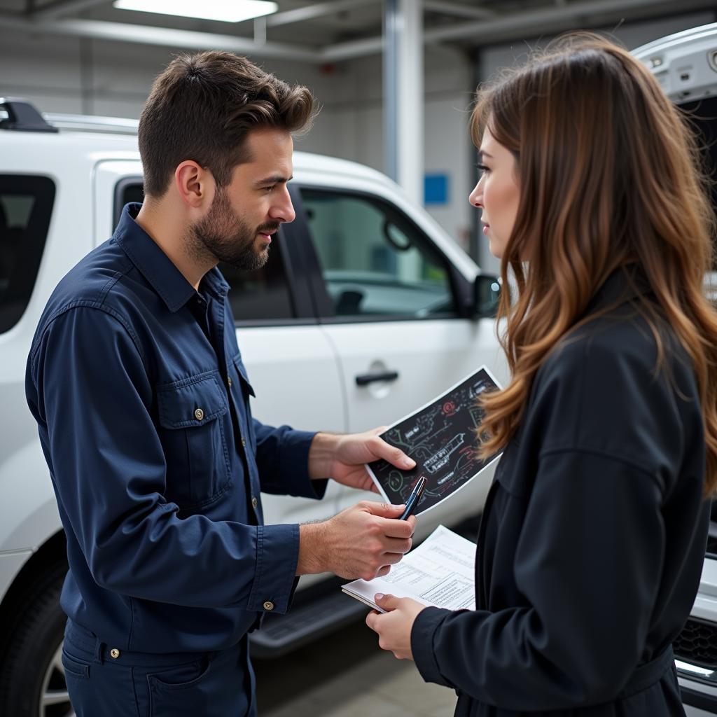 Mechanic Explaining Car Repair to Customer