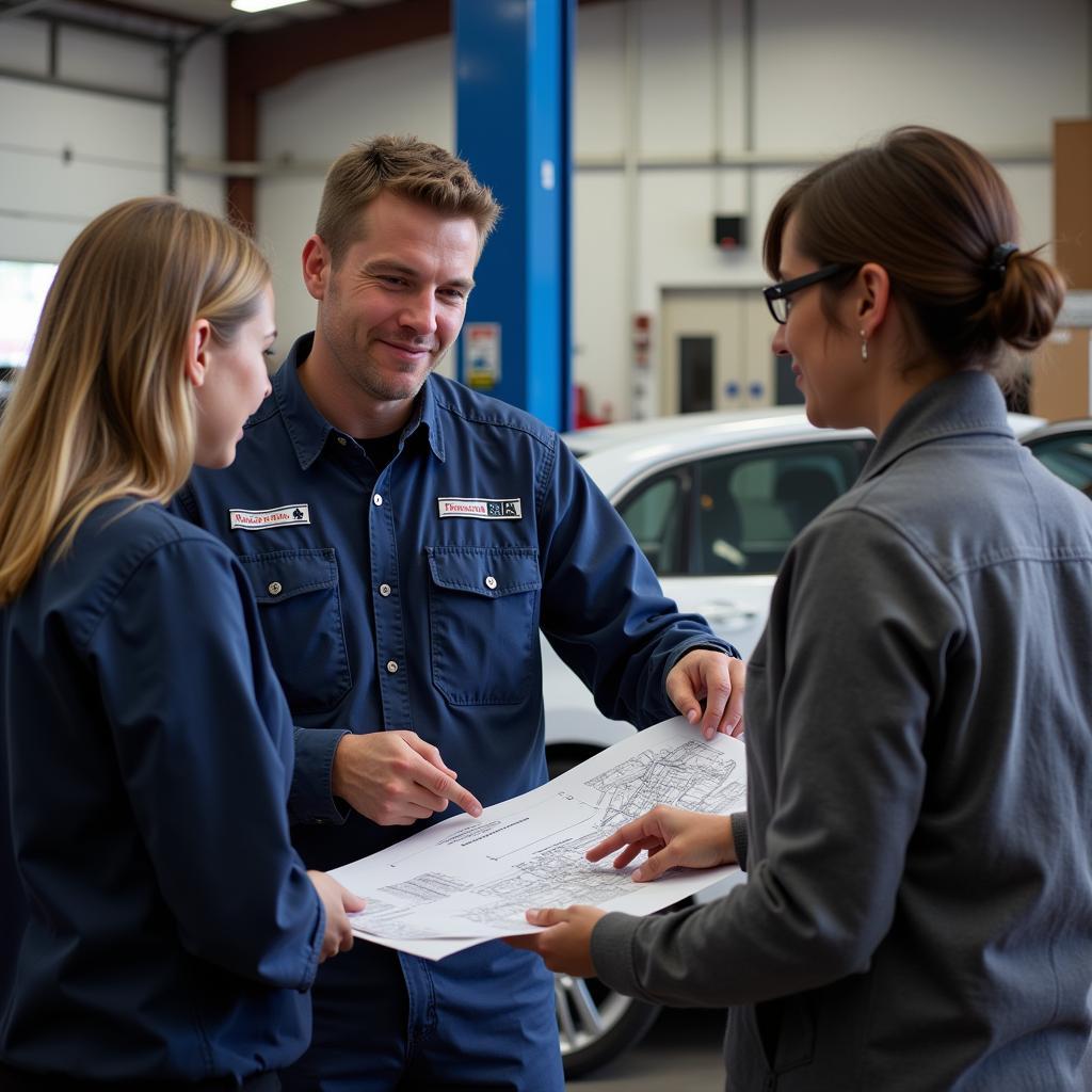 Mechanic Explaining Car Repair to Customer in Washington