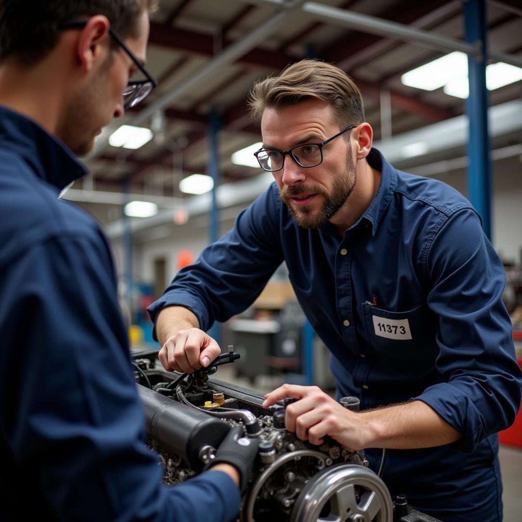 Mechanic Explaining Engine Repair to Customer