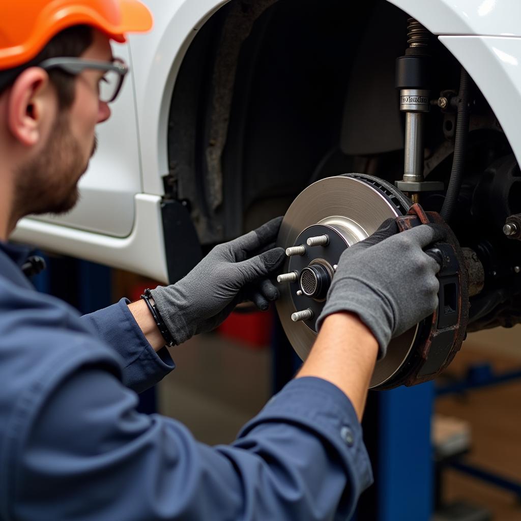 Mechanic Inspecting Brakes