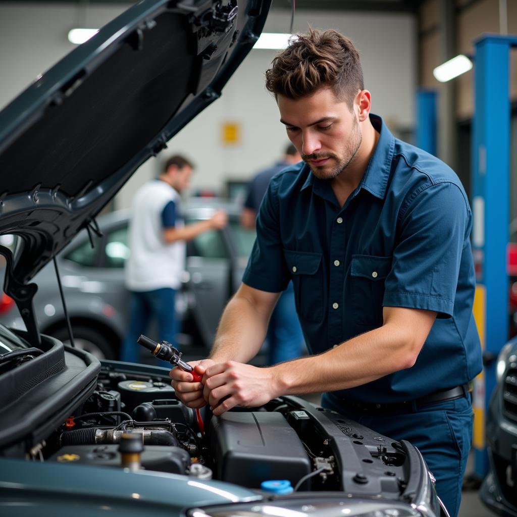 Mechanic Inspecting a Car