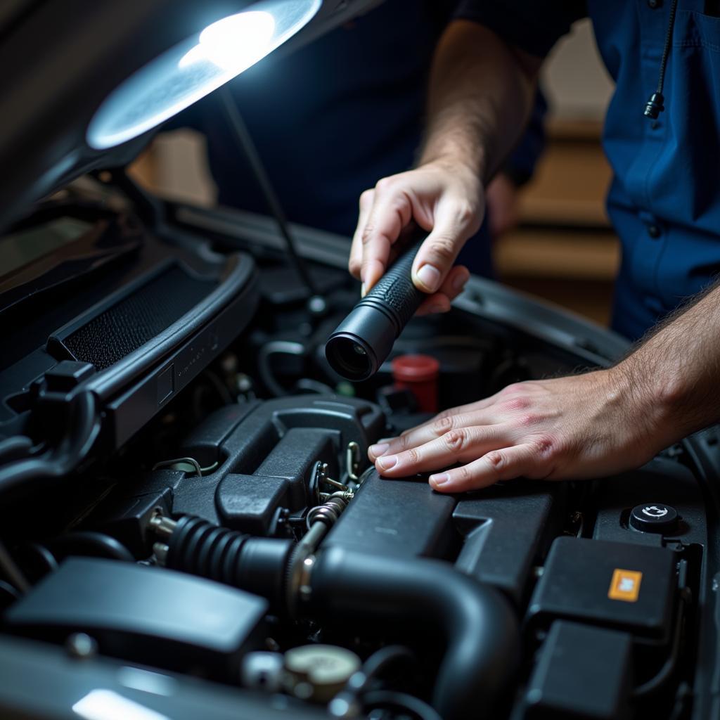 Mechanic Inspecting a Car's Engine