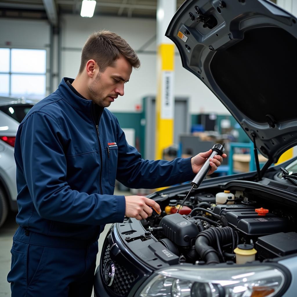 Mechanic Inspecting Car Cooling System