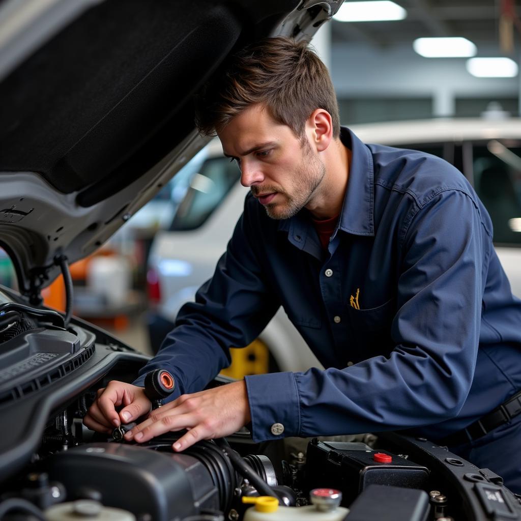 Experienced mechanic inspecting a car engine in Marysville, WA