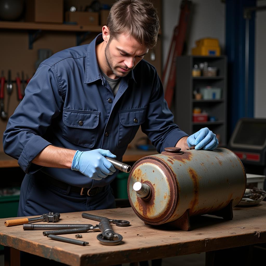 Mechanic Inspecting Car Gas Tank