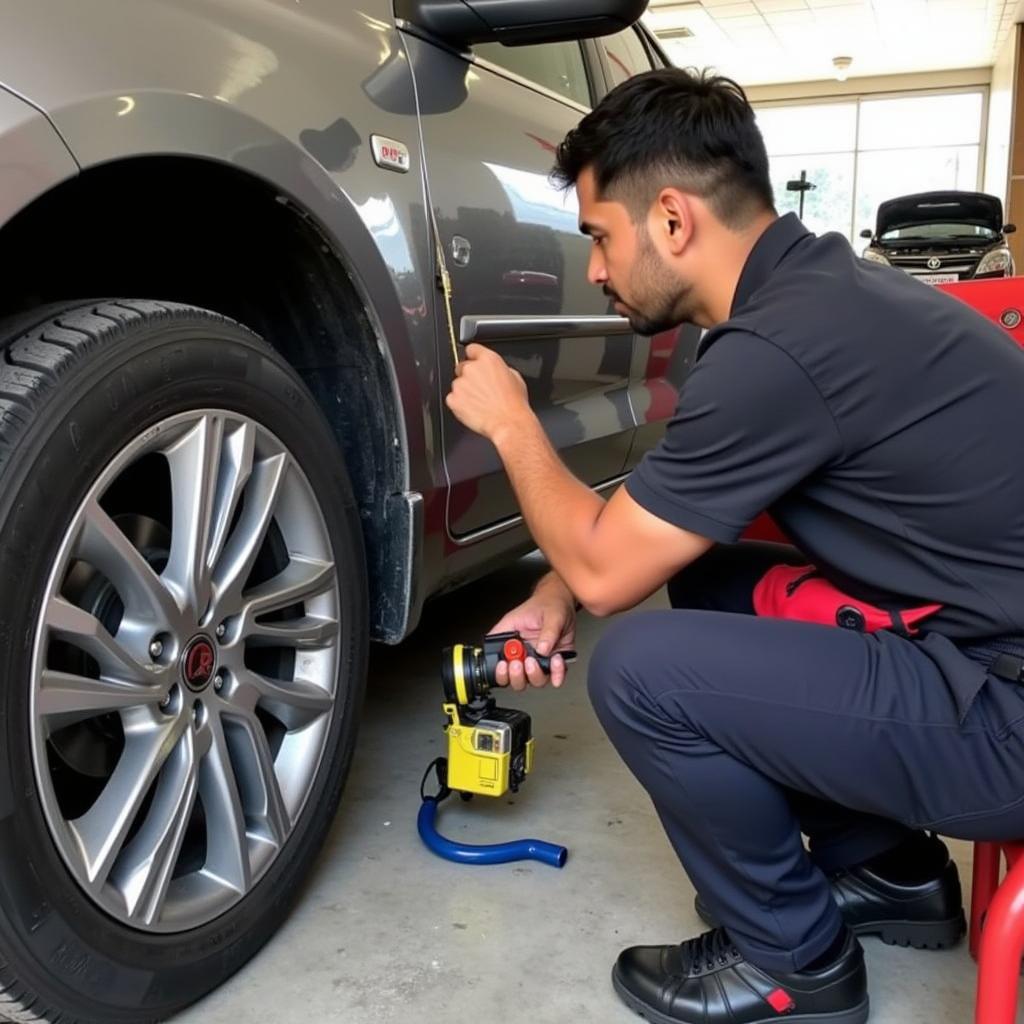 Mechanic Inspecting Car Nugegoda - A qualified mechanic thoroughly inspecting a car in a Nugegoda auto service center.