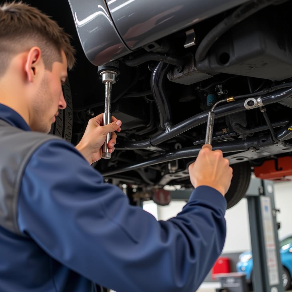 Mechanic Inspecting Car Suspension