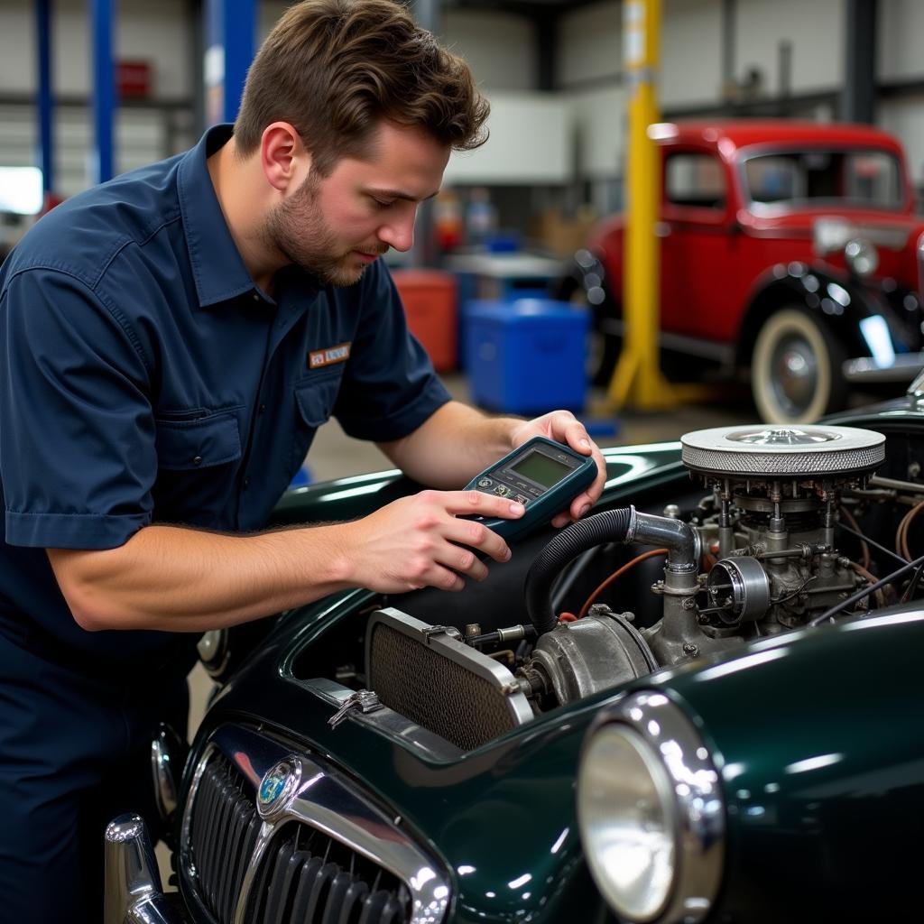 Mechanic Inspecting a Classic Car Engine in Perth