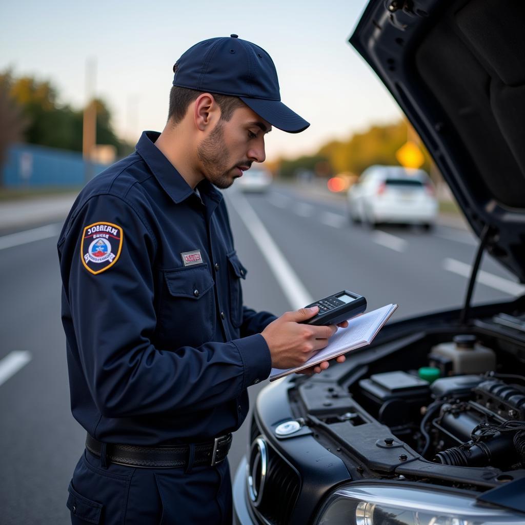 Mechanic Inspecting Damaged Vehicle