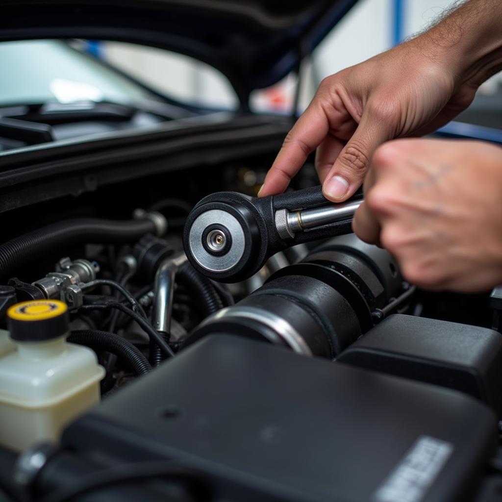 Mechanic Inspecting Vacuum Hoses for Leaks