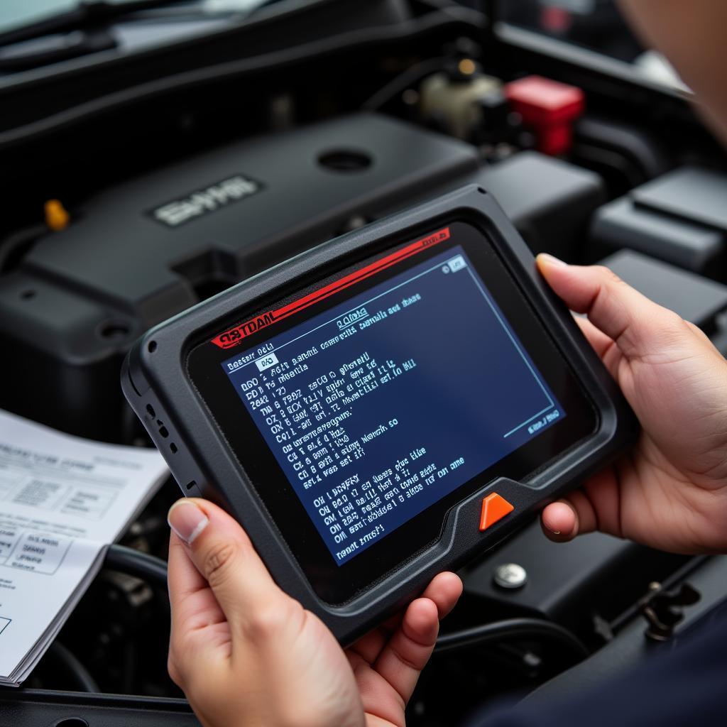 Mechanic Interpreting DTCs on an OBD-II Scanner