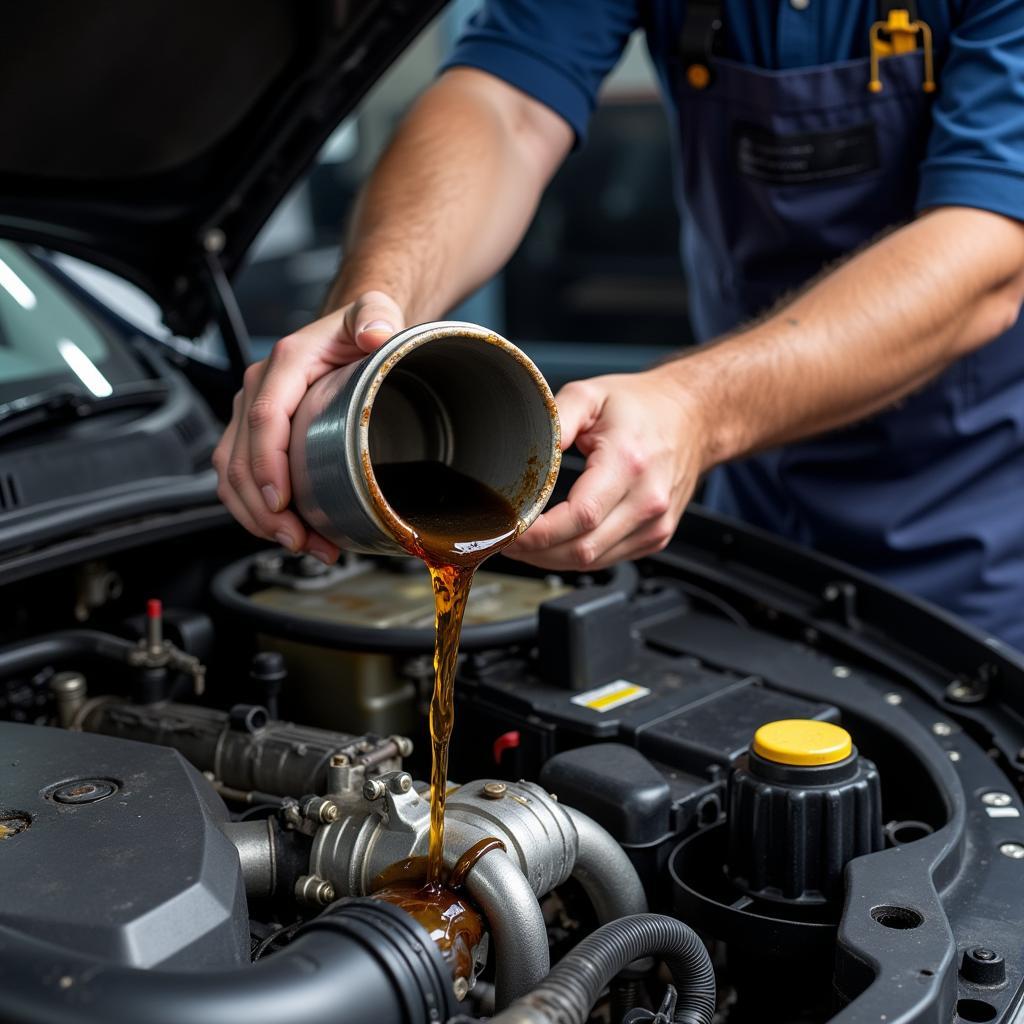 Mechanic Performing Auto Oil Change Service