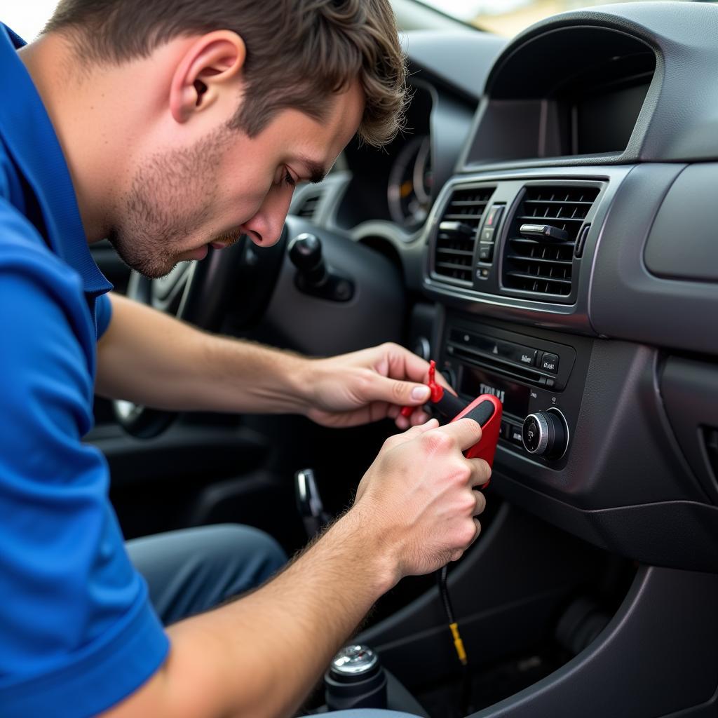 Mechanic Performing Car AC Maintenance