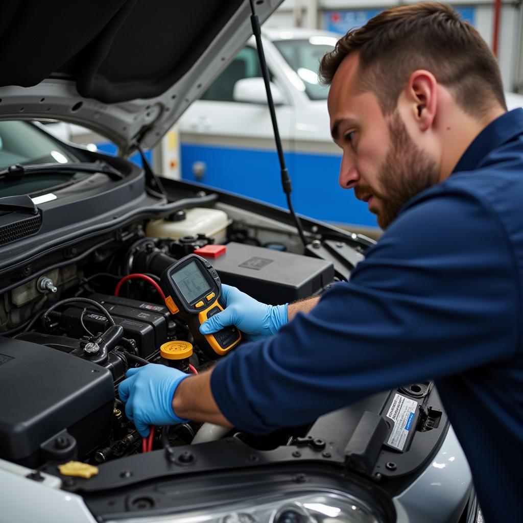 Mechanic Performing Car AC Service