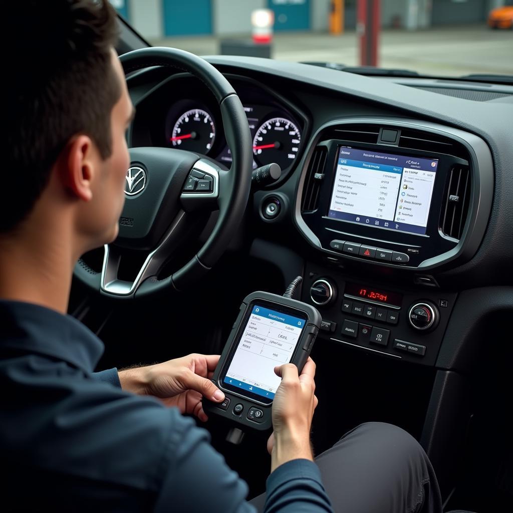 Mechanic Performing Car Diagnostics Near MWE