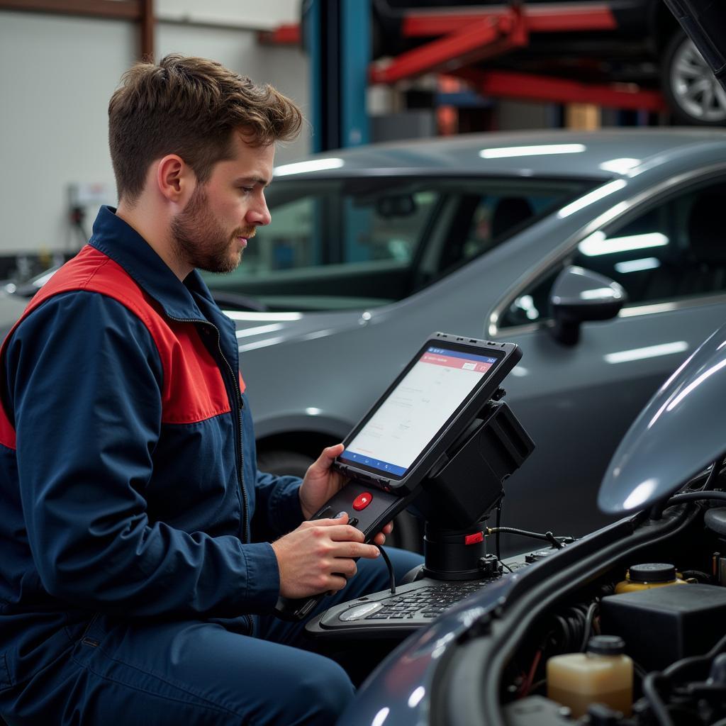 Mechanic Performing Car Diagnostics in Upland CA