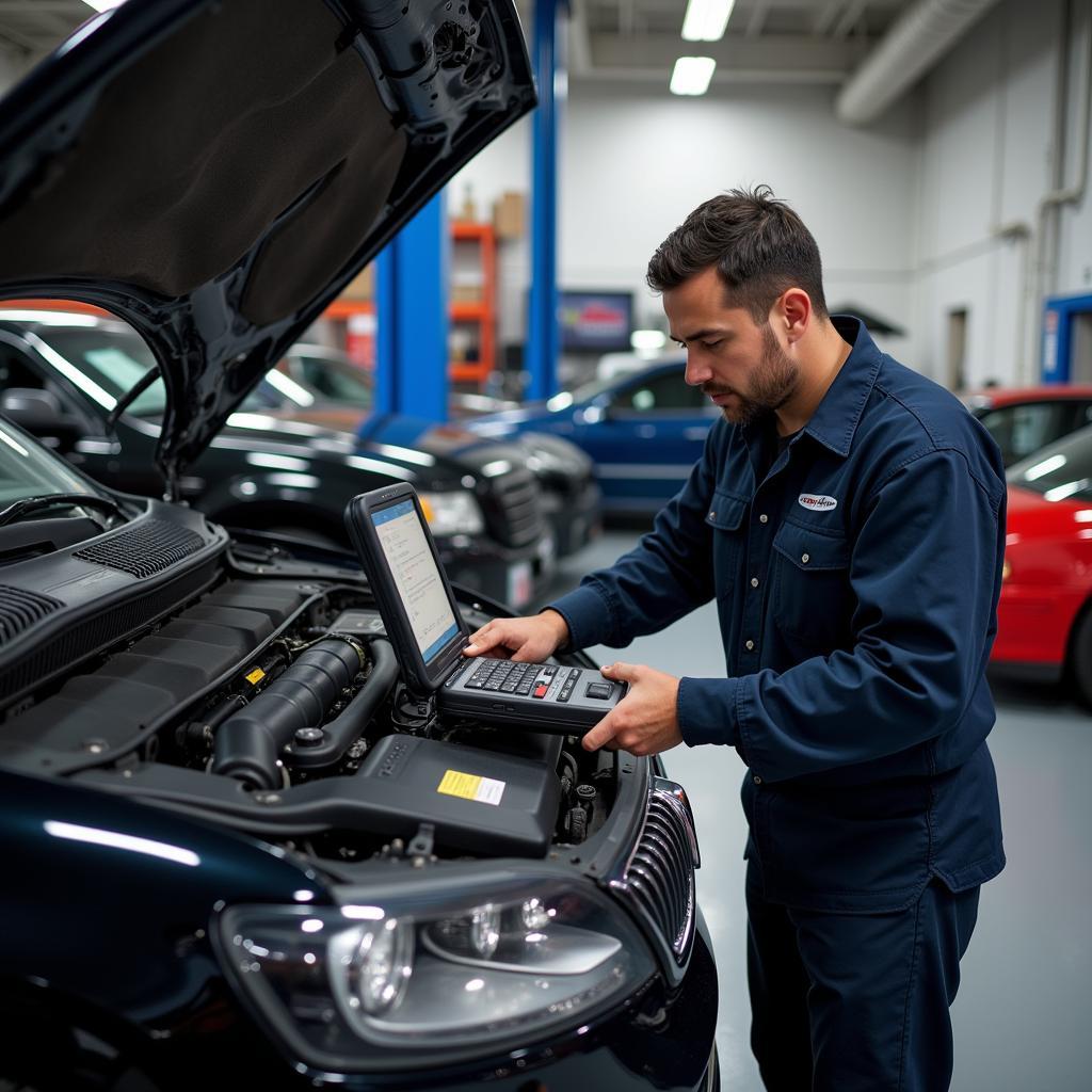 Mechanic Performing a Thorough Car Inspection in West Hollywood