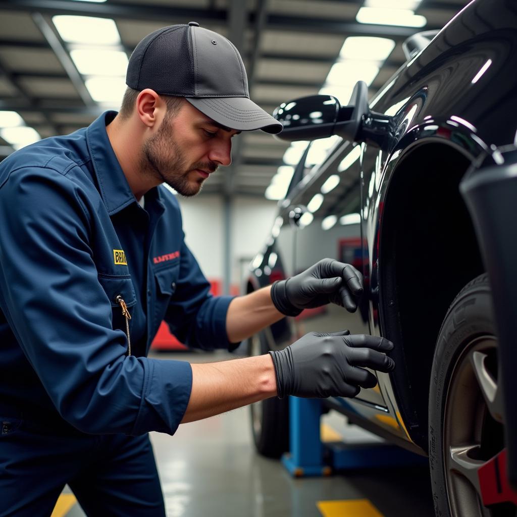 Mechanic Performing a Thorough Car Inspection in Mackay