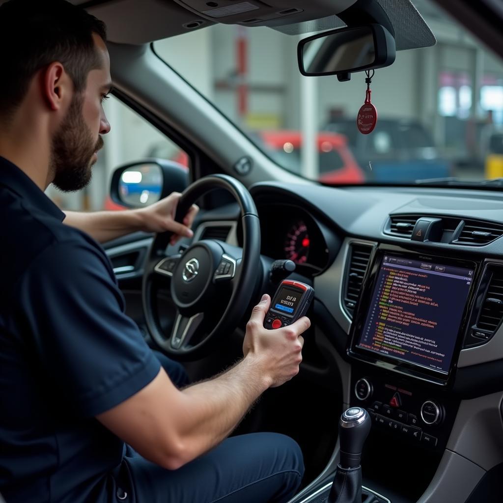 Mechanic Performing Computer Diagnostics