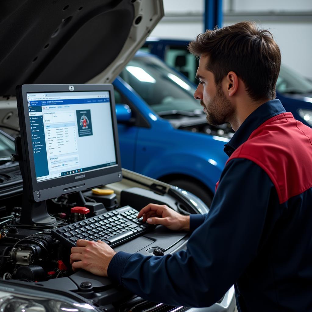 Mechanic Performing Computerized Diagnostics