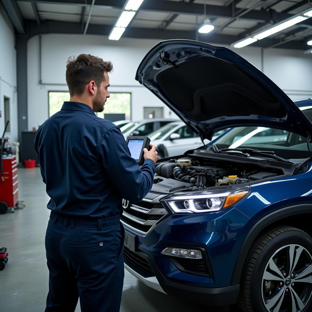 Mechanic Performing a Diagnostic Check in a 5-Star Garage